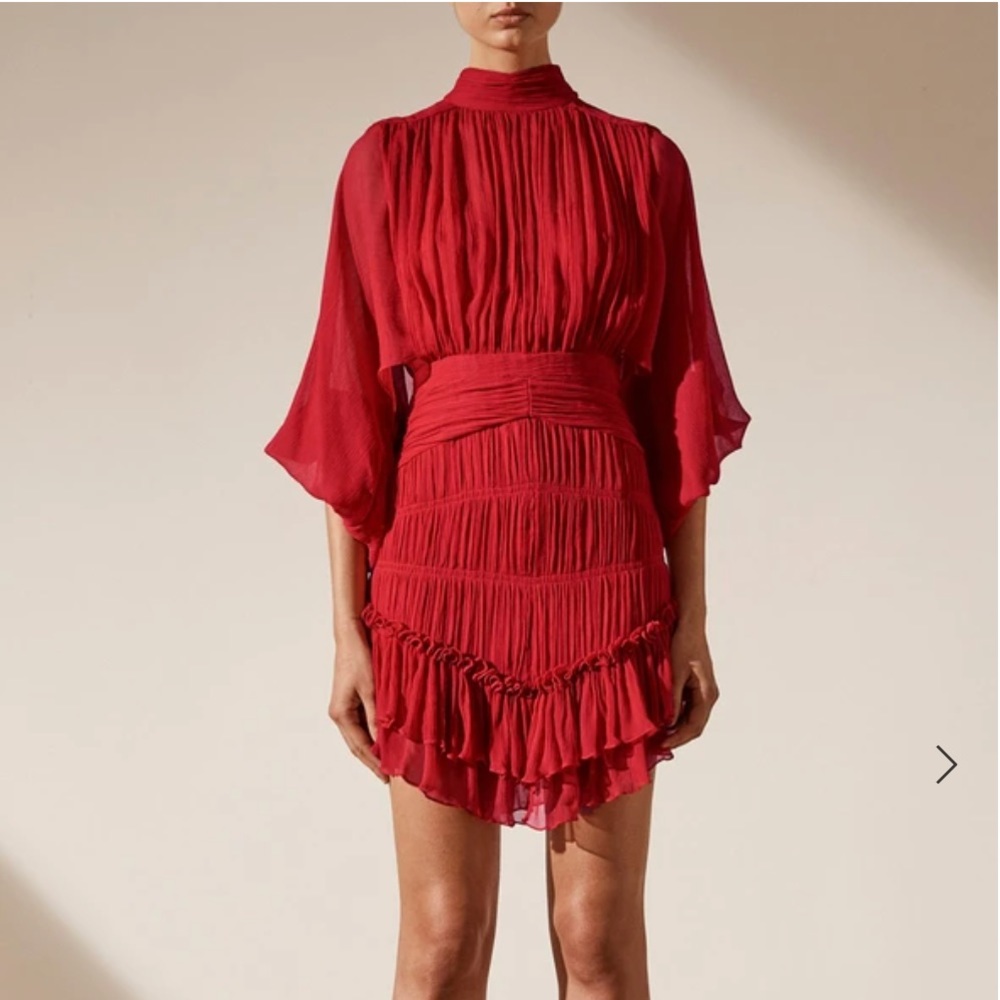 Shona Joy Clemence Long Sleeve Mini Dress Scarlett